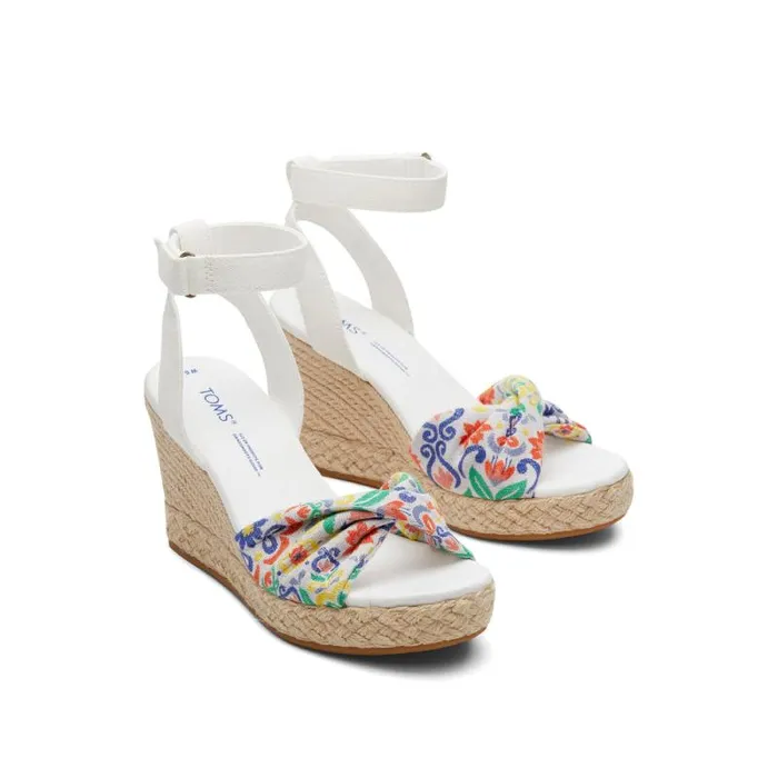 Toms Espadrilles Marisela Wedge Sandal White Jacquard Mediterranean Tiles 8211 Women Toms Espadrilles Marisela Wedge Sandal White Jacquard Mediterranean Tiles 8211 Women