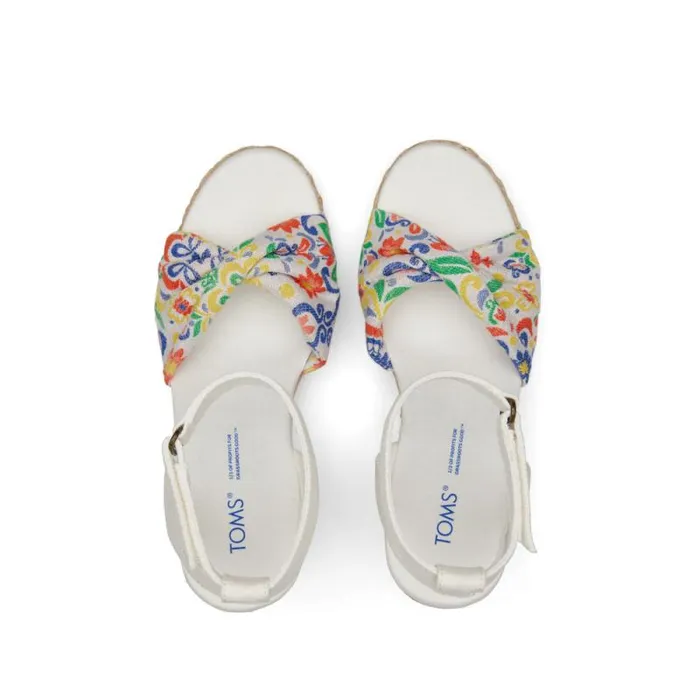 Toms Espadrilles Marisela Wedge Sandal White Jacquard Mediterranean Tiles 8211 Women Toms Espadrilles Marisela Wedge Sandal White Jacquard Mediterranean Tiles 8211 Women