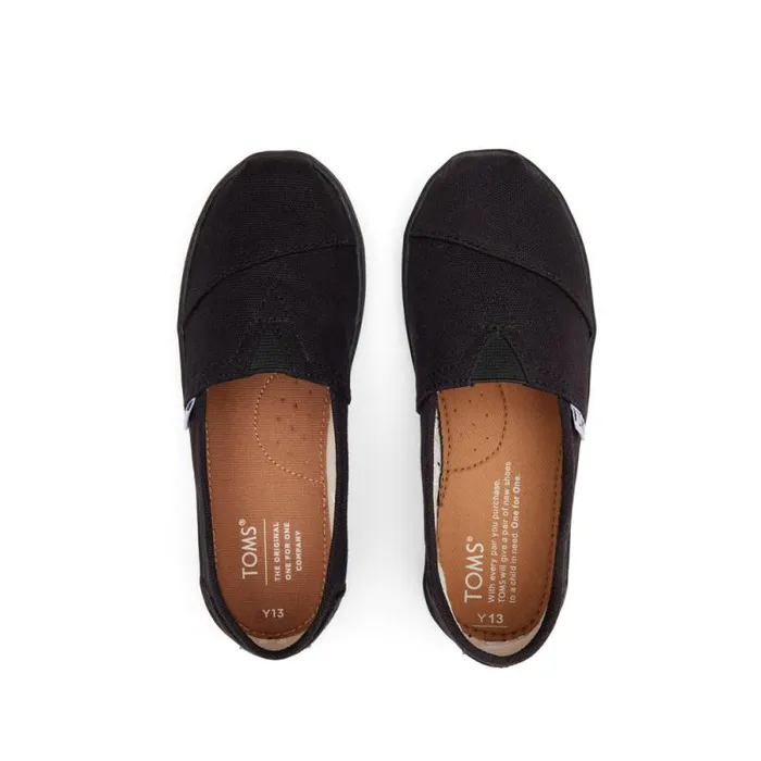 Toms TOMS Classics Alpargata Kids Shoe Black Canvas 8211 WomenKids Toms TOMS Classics Alpargata Kids Shoe Black Canvas 8211 WomenKids
