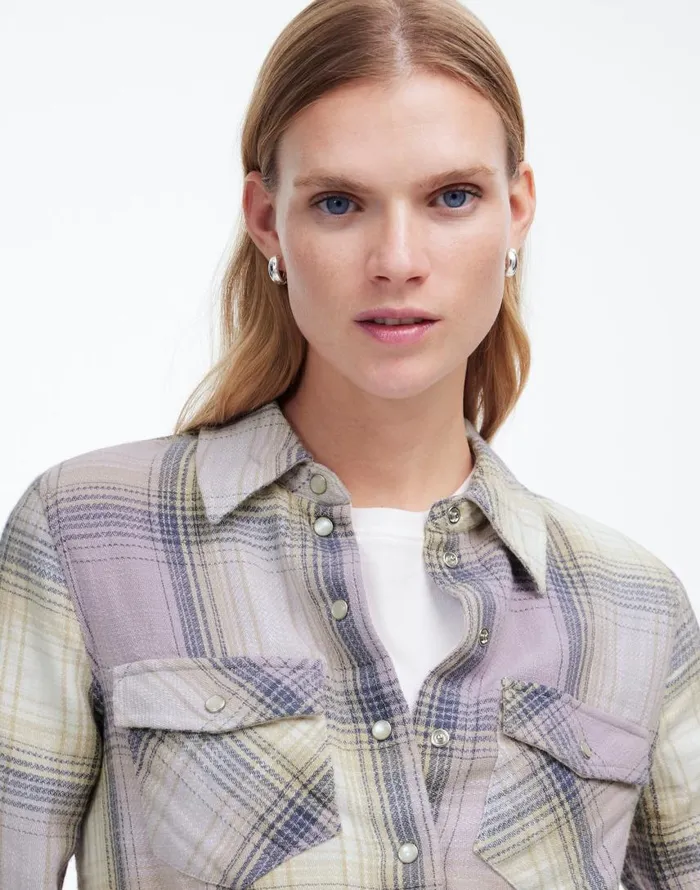Tops and Shirts Women Madewell Flannel SnapFront Shirt In Plaid Soft Orchid