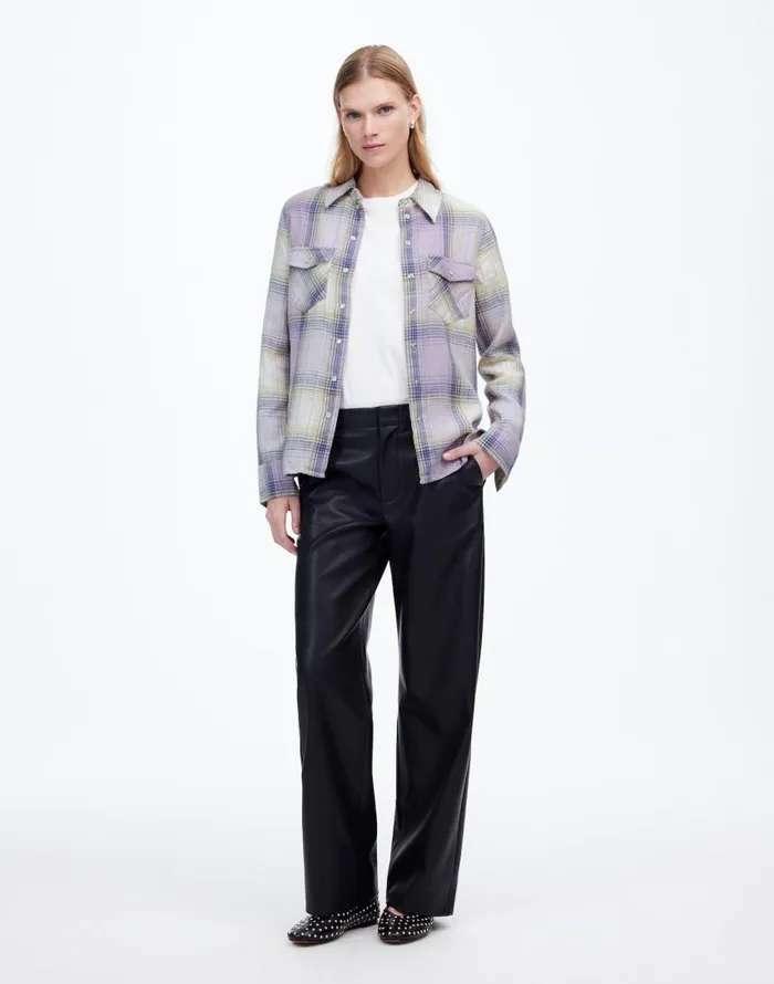 Tops and Shirts Women Madewell Flannel SnapFront Shirt In Plaid Soft Orchid