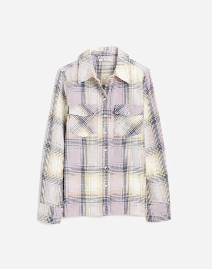 Tops and Shirts Women Madewell Flannel SnapFront Shirt In Plaid Soft Orchid
