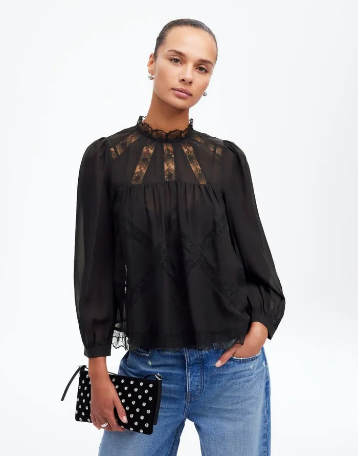 Tops and Shirts Women Madewell LaceInset Top In Silk True Black
