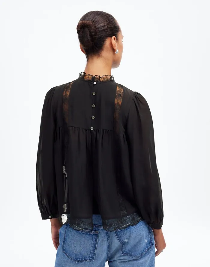 Tops and Shirts Women Madewell LaceInset Top In Silk True Black