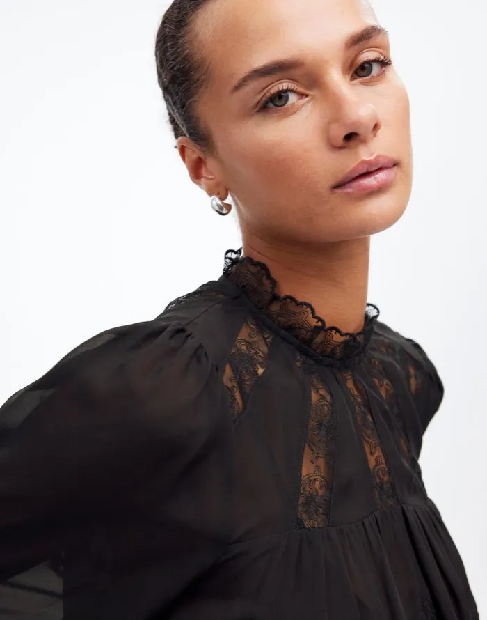 Tops and Shirts Women Madewell LaceInset Top In Silk True Black