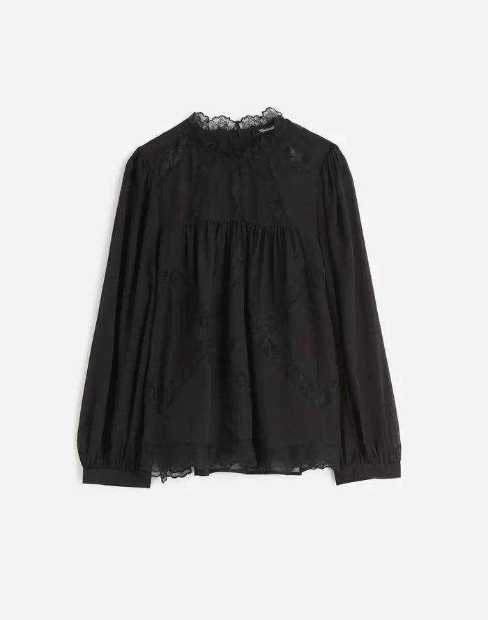 Tops and Shirts Women Madewell LaceInset Top In Silk True Black