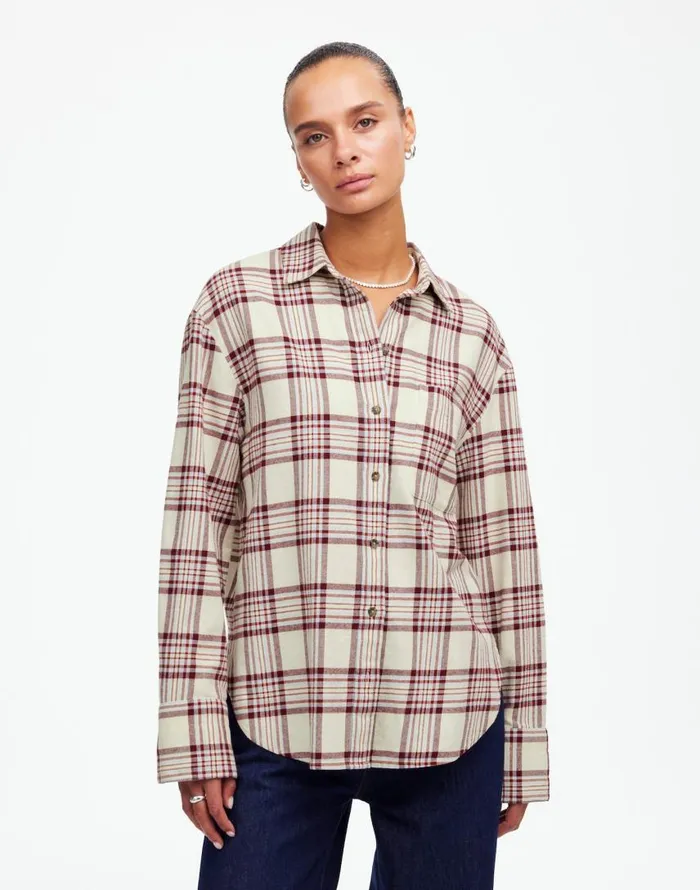 Tops and Shirts Women Madewell Relaxed StraightHem ButtonUp Shirt In Plaid Alabaster
