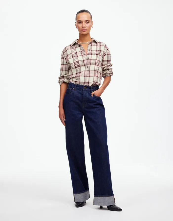 Tops and Shirts Women Madewell Relaxed StraightHem ButtonUp Shirt In Plaid Alabaster