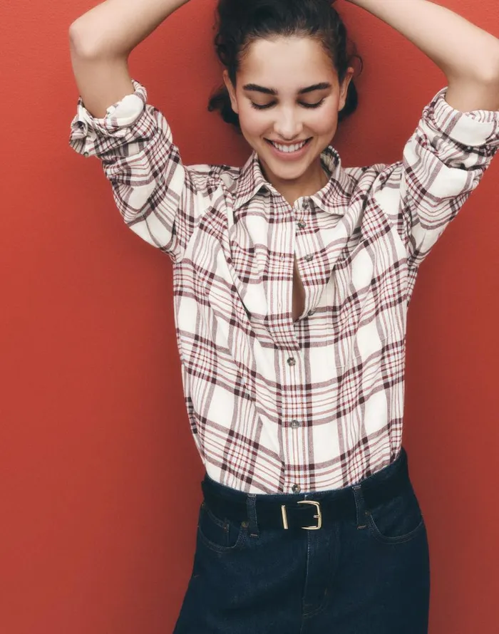 Tops and Shirts Women Madewell Relaxed StraightHem ButtonUp Shirt In Plaid Alabaster