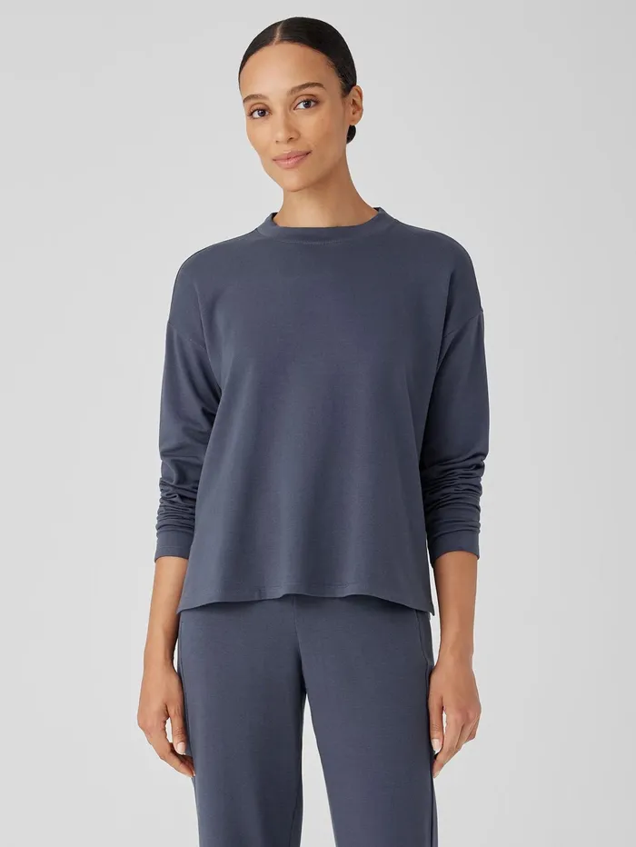 Tops and Tees Women Eileen Fisher Cozy Brushed Terry Hug Crew Neck Top Ocean