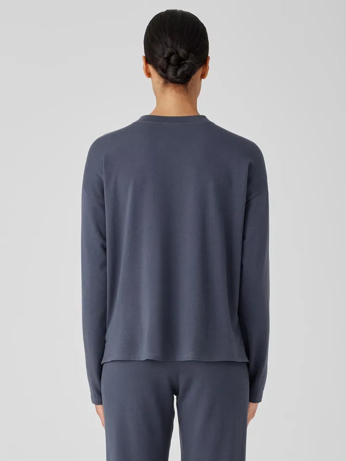 Tops and Tees Women Eileen Fisher Cozy Brushed Terry Hug Crew Neck Top Ocean