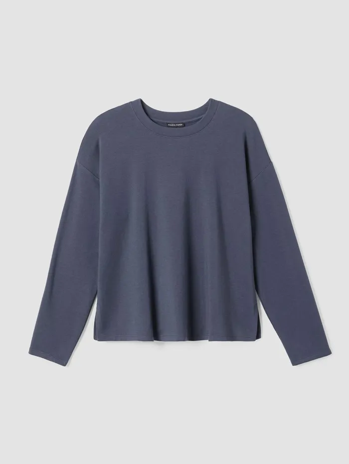 Tops and Tees Women Eileen Fisher Cozy Brushed Terry Hug Crew Neck Top Ocean