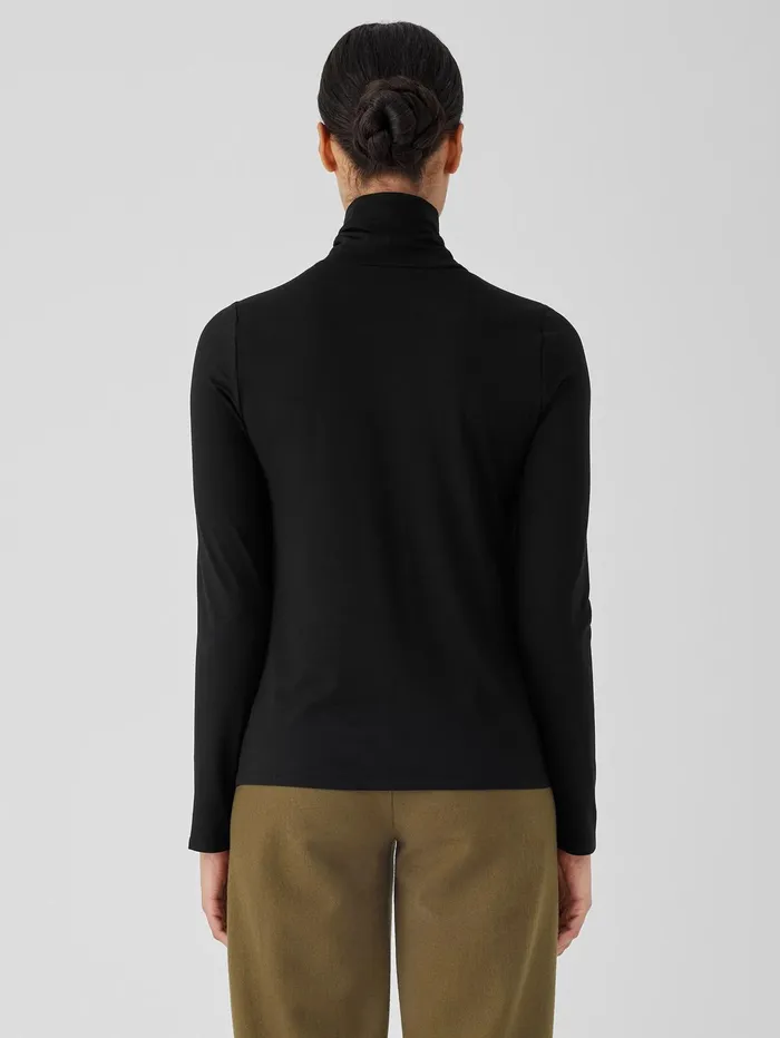 Tops and Tees Women Eileen Fisher Fine Jersey Scrunch Neck Top Black