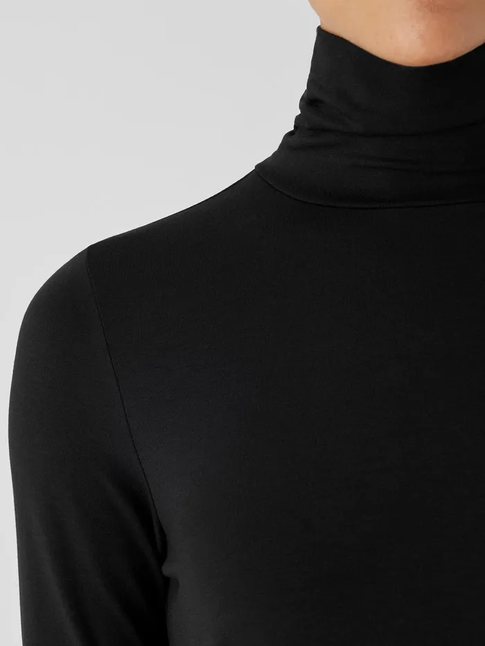 Tops and Tees Women Eileen Fisher Fine Jersey Scrunch Neck Top Black