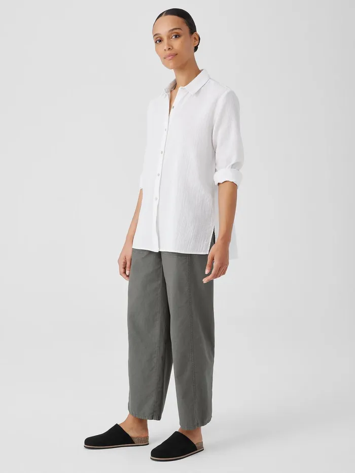 Tops and Tees Women Eileen Fisher Organic Cotton Ripple Classic Collar Shirt White