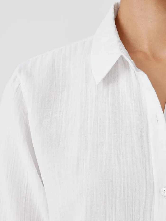 Tops and Tees Women Eileen Fisher Organic Cotton Ripple Classic Collar Shirt White