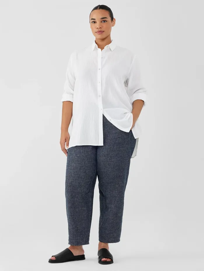 Tops and Tees Women Eileen Fisher Organic Cotton Ripple Classic Collar Shirt White