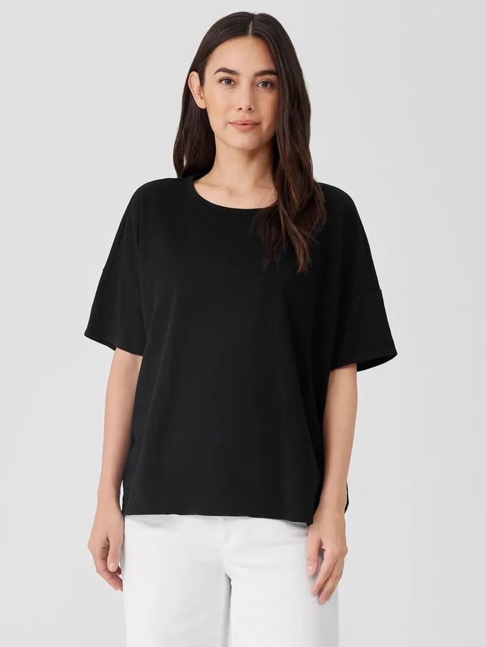 Tops and Tees Women Eileen Fisher Organic Cotton Slub Crew Neck Tee Black