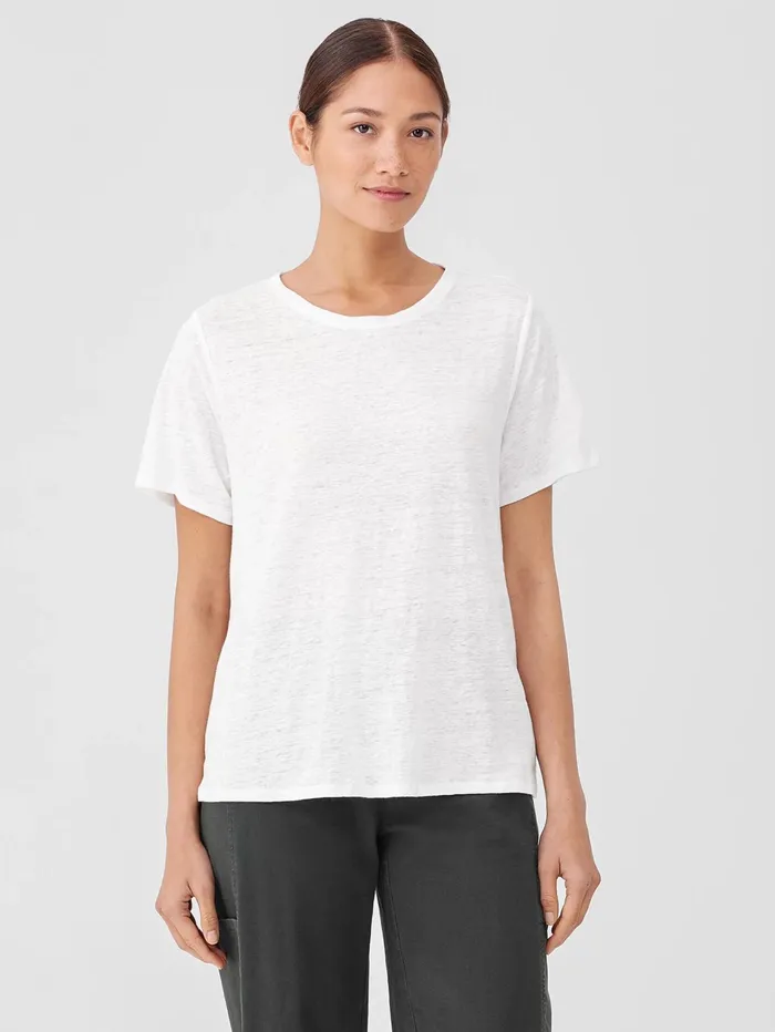 Tops and Tees Women Eileen Fisher Organic Linen Jersey Crew Neck Tee White