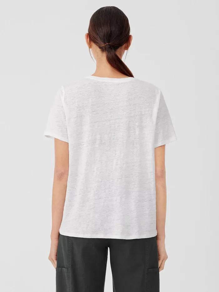 Tops and Tees Women Eileen Fisher Organic Linen Jersey Crew Neck Tee White