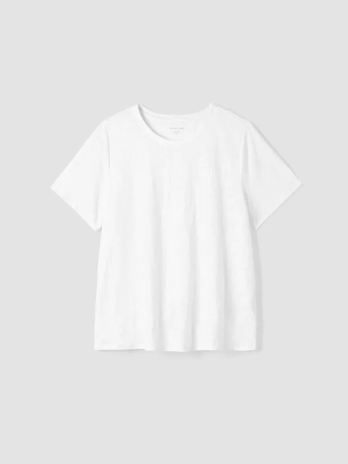 Tops and Tees Women Eileen Fisher Organic Linen Jersey Crew Neck Tee White