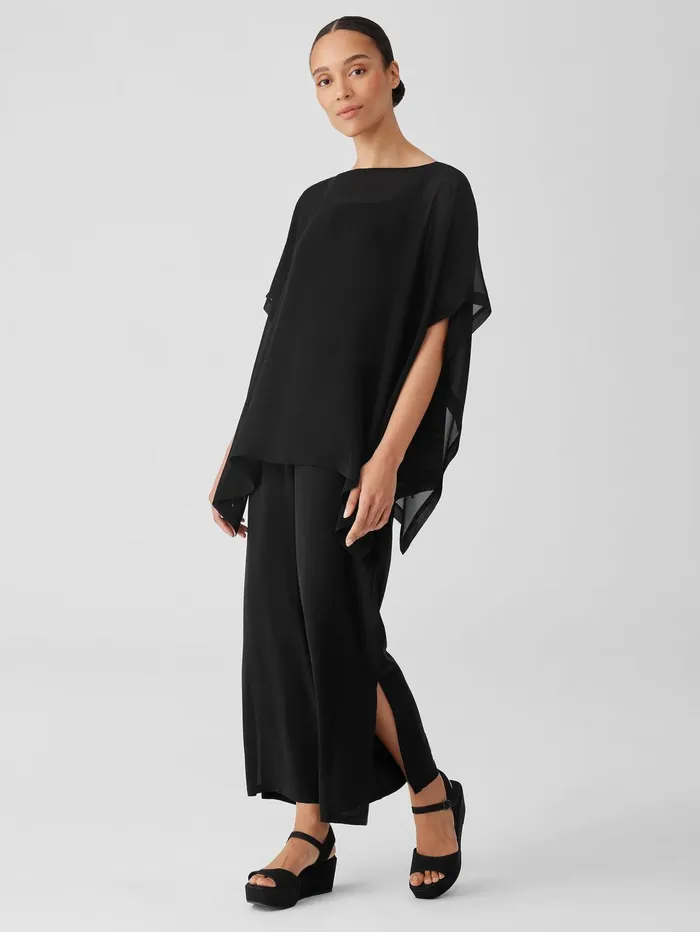 Tops and Tees Women Eileen Fisher Sheer Silk Georgette Long Poncho Black