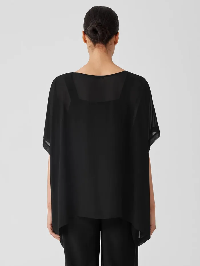 Tops and Tees Women Eileen Fisher Sheer Silk Georgette Long Poncho Black