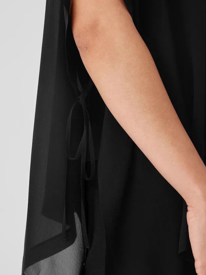 Tops and Tees Women Eileen Fisher Sheer Silk Georgette Long Poncho Black