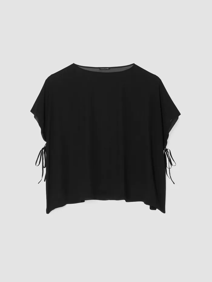 Tops and Tees Women Eileen Fisher Sheer Silk Georgette Long Poncho Black