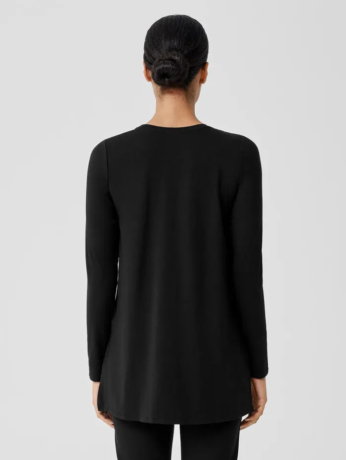 Tops and Tees Women Eileen Fisher Stretch Jersey Knit Crew Neck Long Top Black