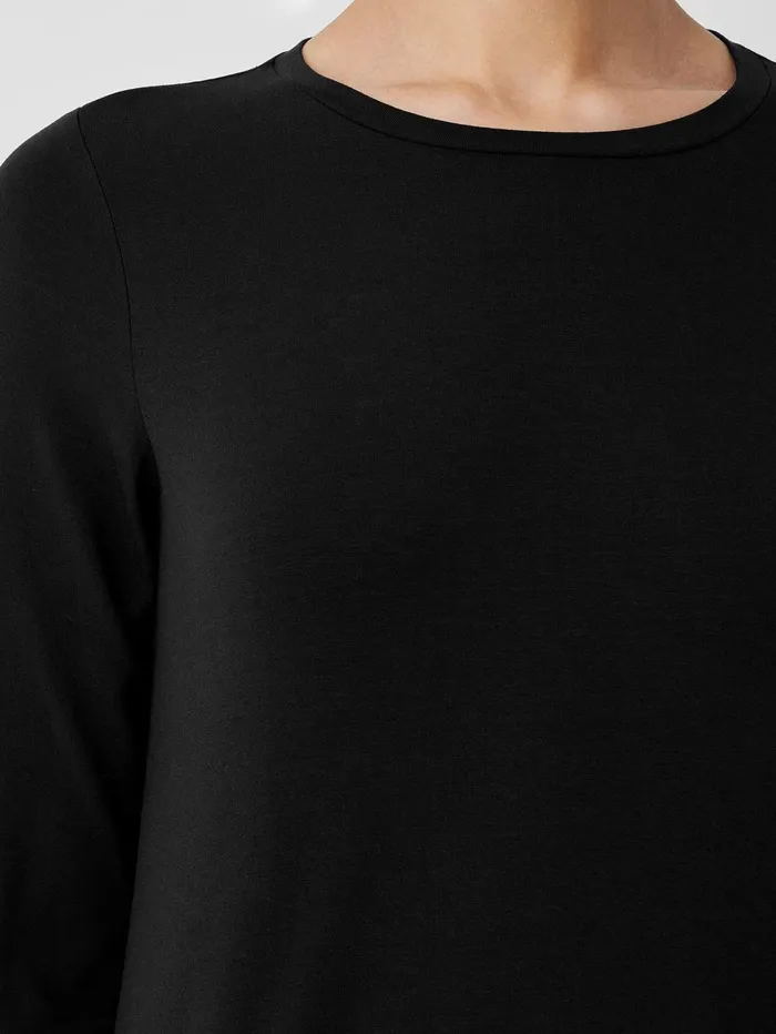 Tops and Tees Women Eileen Fisher Stretch Jersey Knit Crew Neck Long Top Black