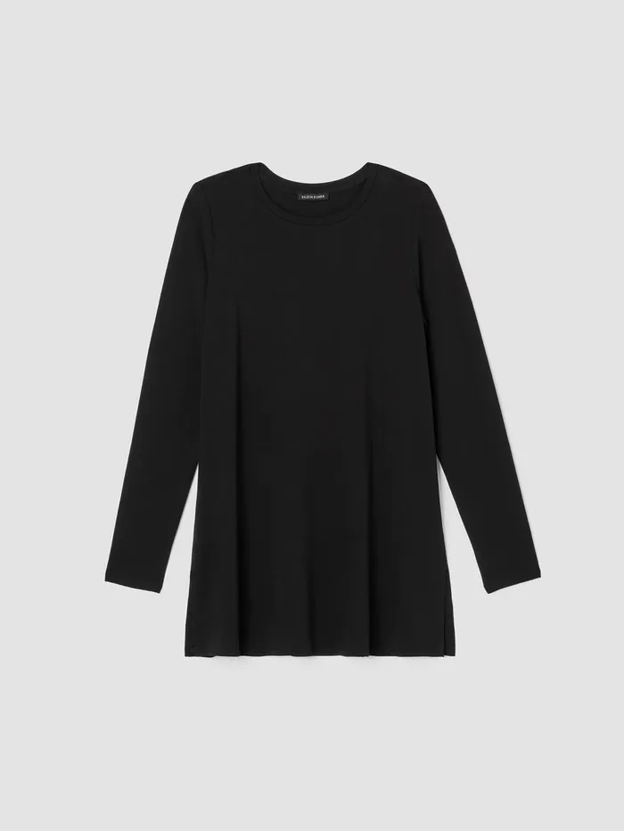 Tops and Tees Women Eileen Fisher Stretch Jersey Knit Crew Neck Long Top Black