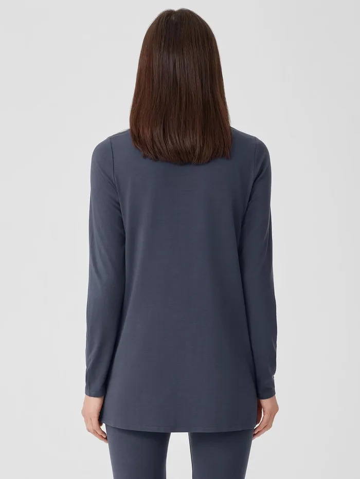 Tops and Tees Women Eileen Fisher Stretch Jersey Knit Crew Neck Long Top Ocean