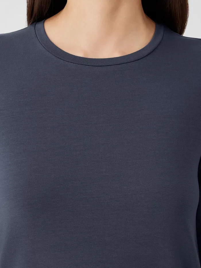 Tops and Tees Women Eileen Fisher Stretch Jersey Knit Crew Neck Long Top Ocean