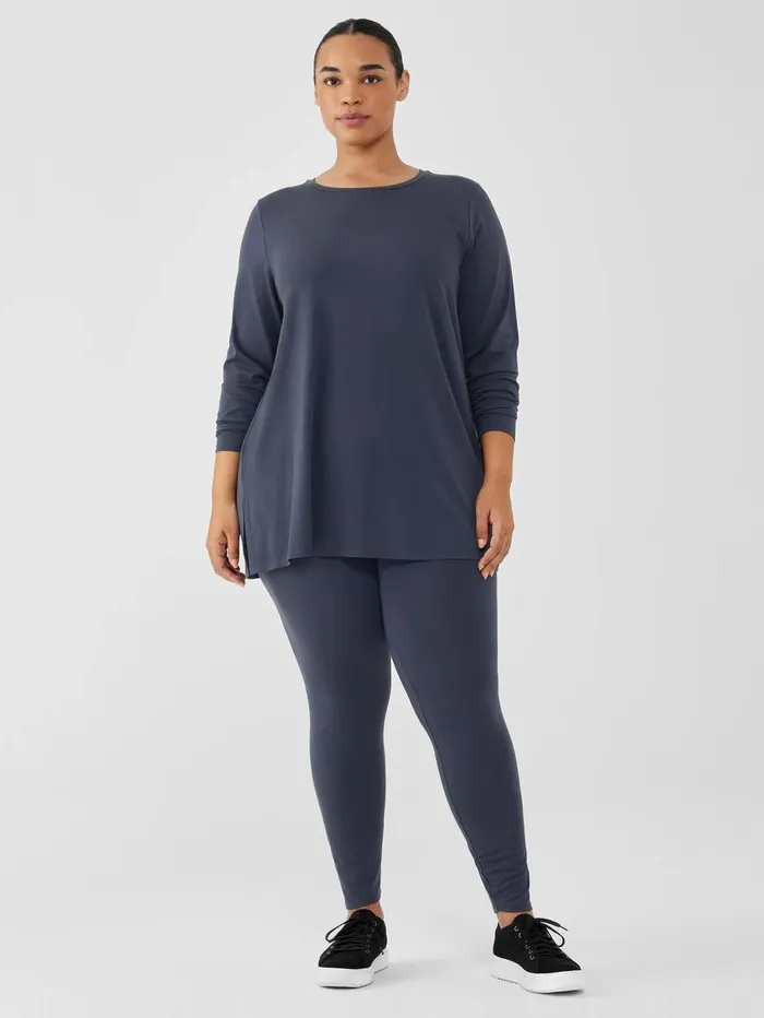 Tops and Tees Women Eileen Fisher Stretch Jersey Knit Crew Neck Long Top Ocean
