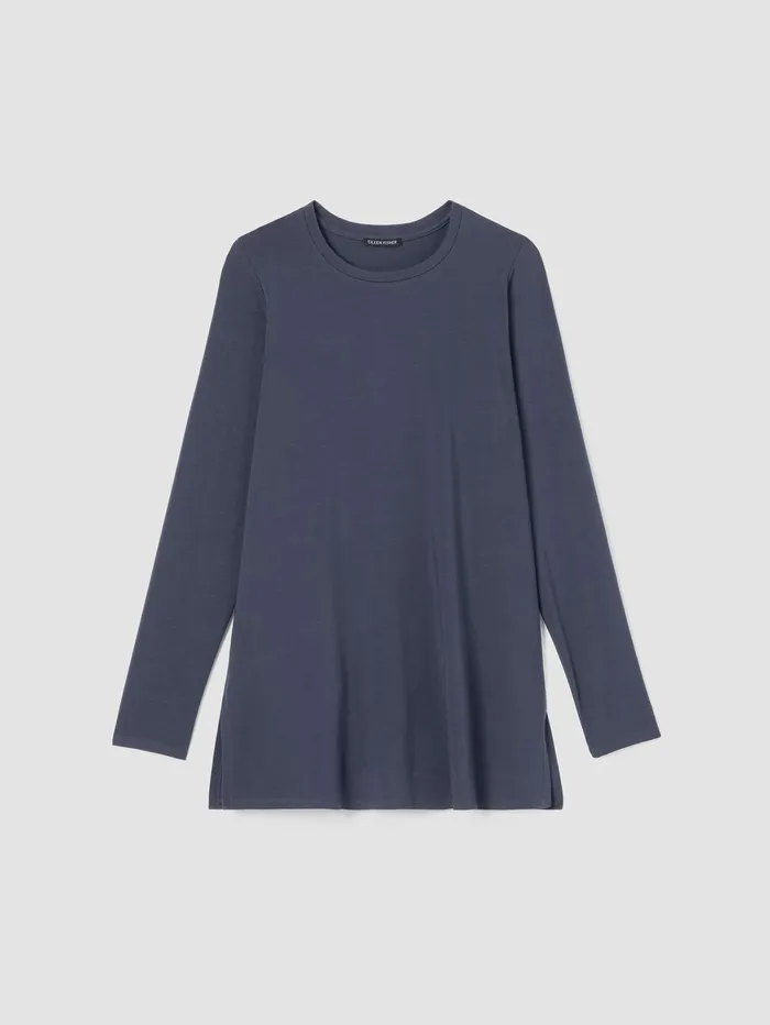 Tops and Tees Women Eileen Fisher Stretch Jersey Knit Crew Neck Long Top Ocean