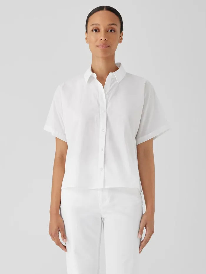 Tops and Tees Women Eileen Fisher Washed Organic Cotton Poplin ShortSleeve Shirt White Tops and Tees Women Eileen Fisher Washed Organic Cotton Poplin ShortSleeve Shirt White