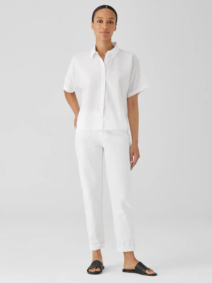 Tops and Tees Women Eileen Fisher Washed Organic Cotton Poplin ShortSleeve Shirt White