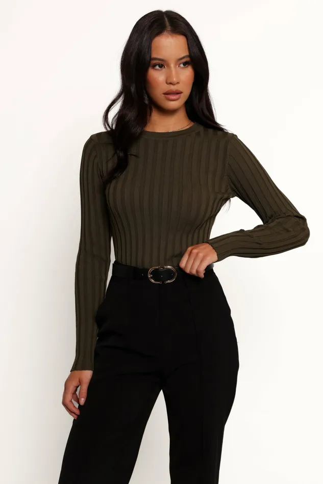 Tops Petal and Pup Women Aneesa Wide Rib Knit Top Dark Olive