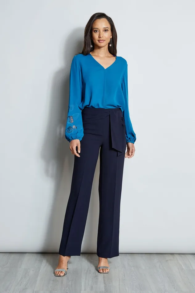 Tops Women Elie Tahari Embroidered Long Sleeve Shirt PACIFIC BLUE
