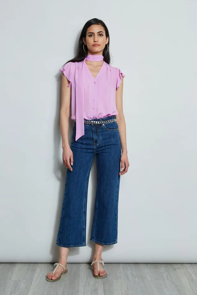 Tops Women Elie Tahari Flutter Sleeve Tie Shirt BRIGHT VIOLA