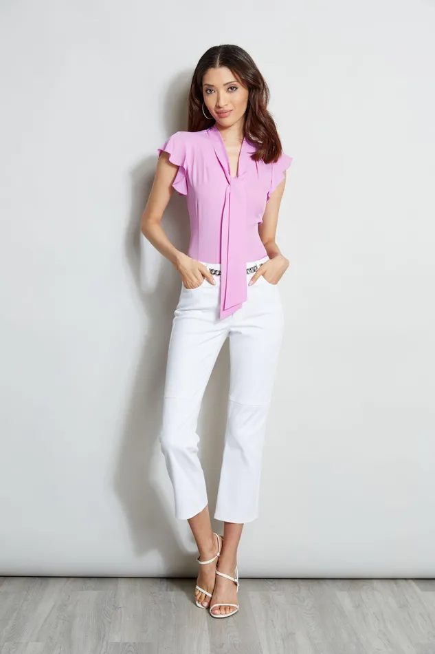 Tops Women Elie Tahari Flutter Sleeve Tie Shirt BRIGHT VIOLA