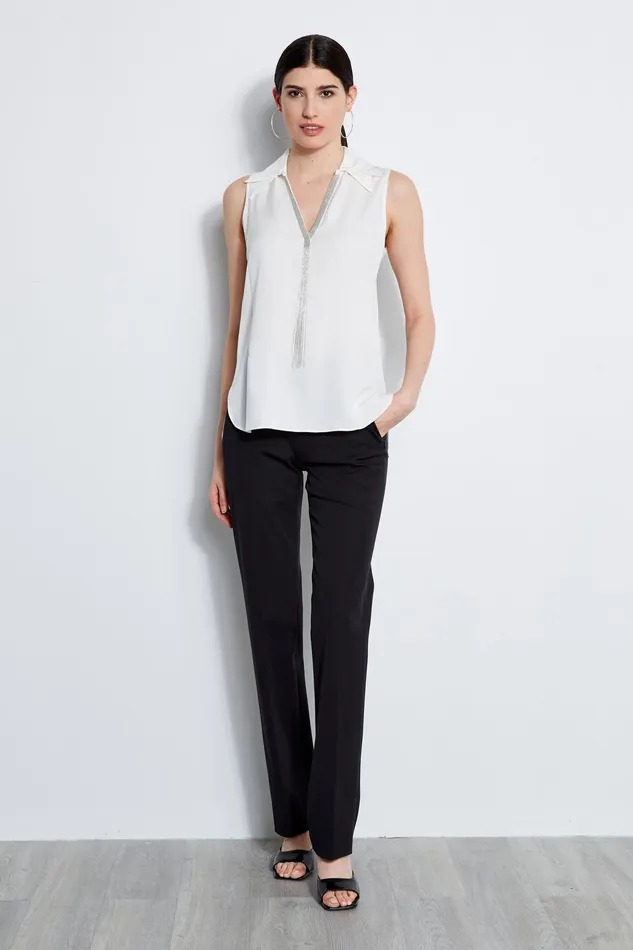 Tops Women Elie Tahari Sleeveless Silk Chain Collar Shirt FRESH PEARL