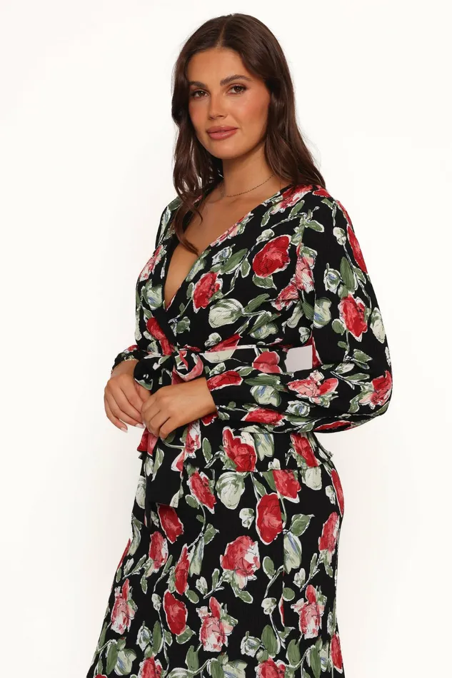 Tops Women Petal and Pup Minelli Pleat Top Black Rose