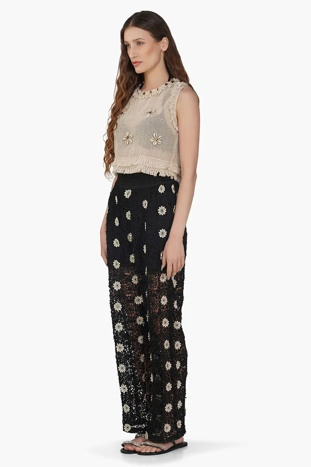 Tops Women Talia Crochet Fringe Embellished Top America and Beyond