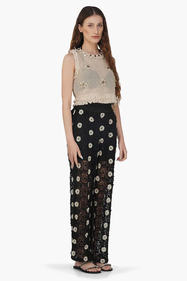 Tops Women Talia Crochet Fringe Embellished Top America and Beyond
