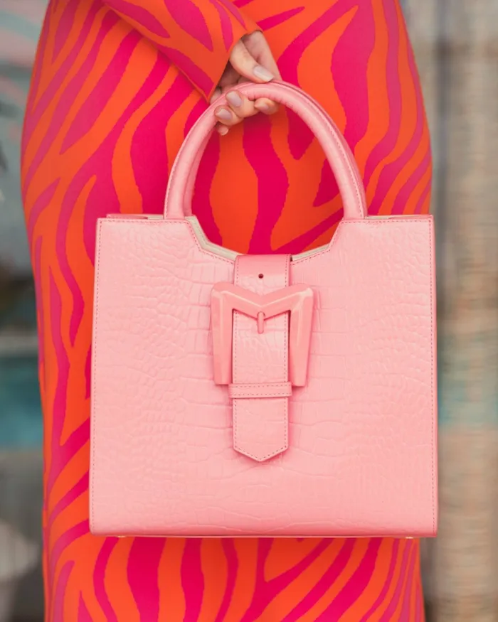 Totes Women Buckled Medium Croco Hibiscus Leather Tote Bag with Detachable Strap Hibiscus Mac Duggal