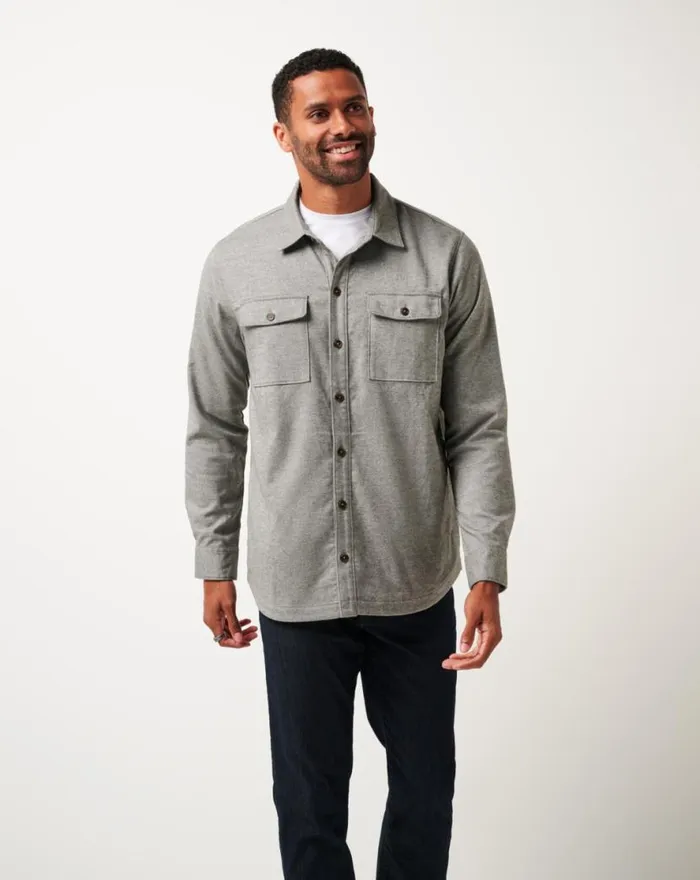 TravisMathew LIFESTYLE SHIFT SHIRT JACKET Heather Grey Men ButtonUps TravisMathew LIFESTYLE SHIFT SHIRT JACKET Heather Grey Men ButtonUps