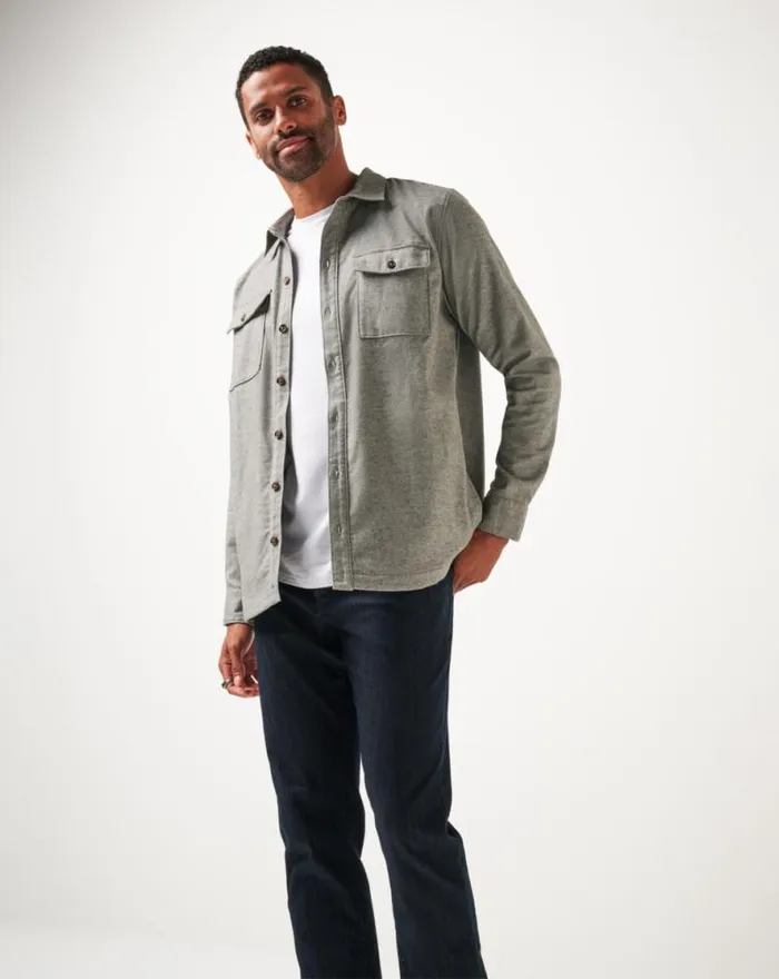 TravisMathew LIFESTYLE SHIFT SHIRT JACKET Heather Grey Men ButtonUps TravisMathew LIFESTYLE SHIFT SHIRT JACKET Heather Grey Men ButtonUps
