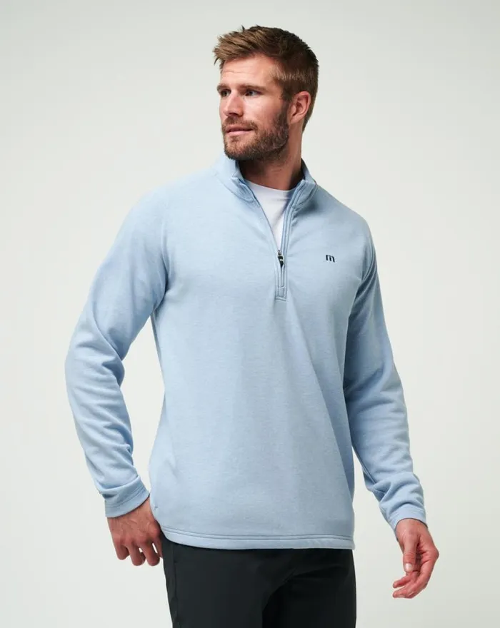 TravisMathew UPGRADED QUARTER ZIP Light Blue Men Quarter Zips TravisMathew UPGRADED QUARTER ZIP Light Blue Men Quarter Zips